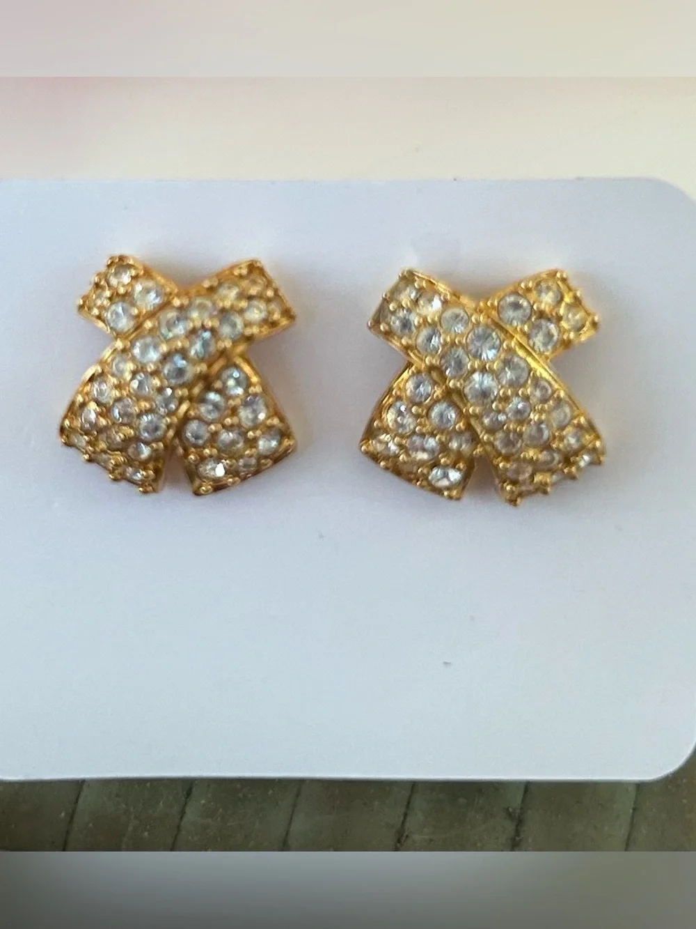 SWAROVSKI Signed Vintage Gold Tone Crystal Stud Earrings